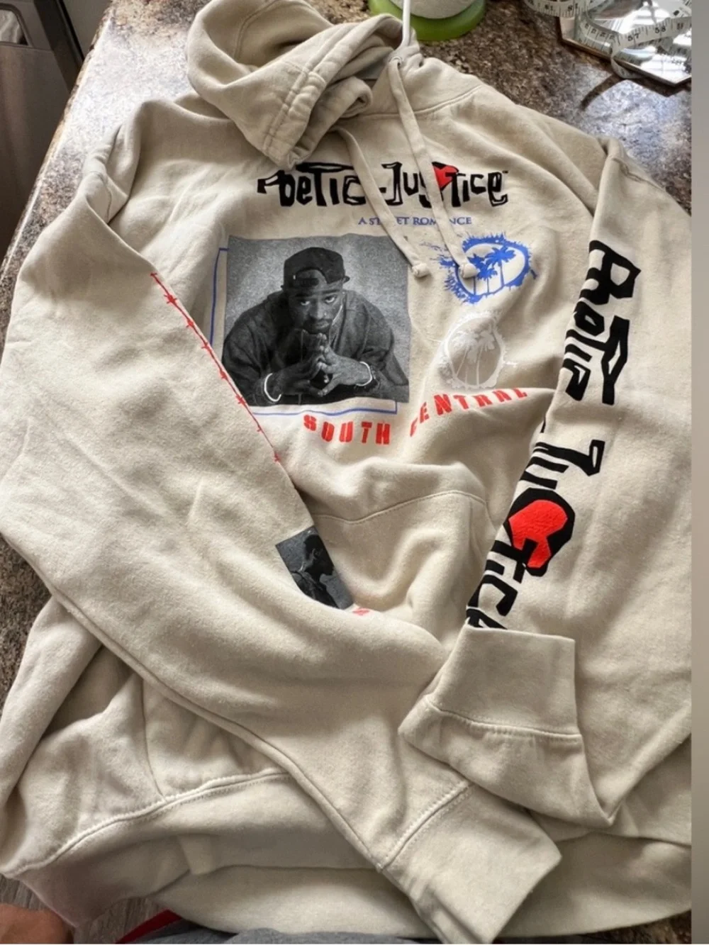 Graphic Beige Pullover Hoodie with Front Photo Print